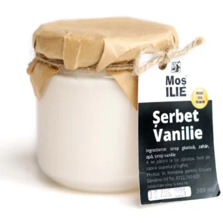Șerbet de vanilie Moș Ilie este un desert rafinat, cu o textură cremoasă și un gust intens de vanilie naturală. Perfect