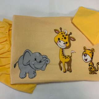 Lenjerie paturi bebelusi, galbena cu Girafe