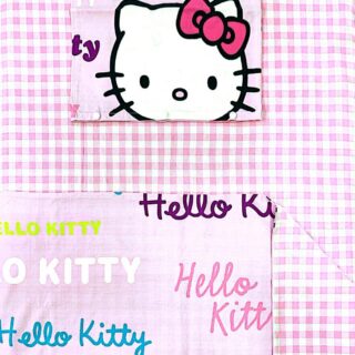Lenjerie patut bebelusi ,roz cu patratele , Hello Kitty