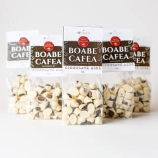 Boabe de Cafea Glazurate în Ciocolată Albă Belgiană, 80g