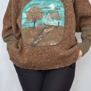 Pulover cu panou aplicat pictat manual